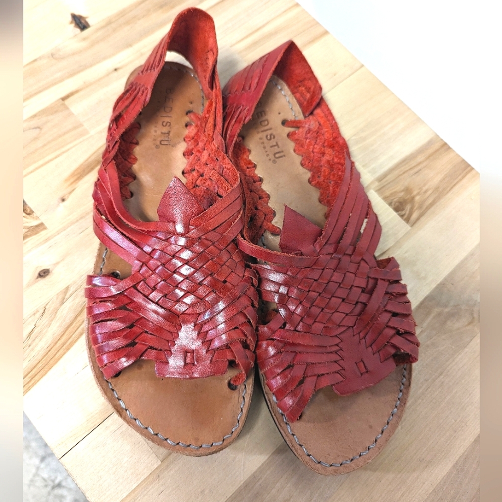 Bed Stu Orange Leather Braided Huarache Sandals 10 Limited Series
